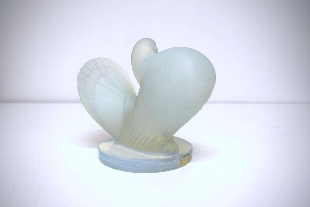 Pigeon Art Deco Verre Moulé Pressé Opalescent sculpture animalière oiseau style Sabino  REF1124-photo-2