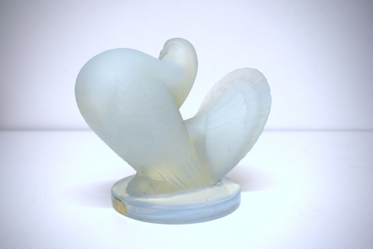 Pigeon Art Deco Verre Moulé Pressé Opalescent sculpture animalière oiseau style Sabino  REF1124-photo-3