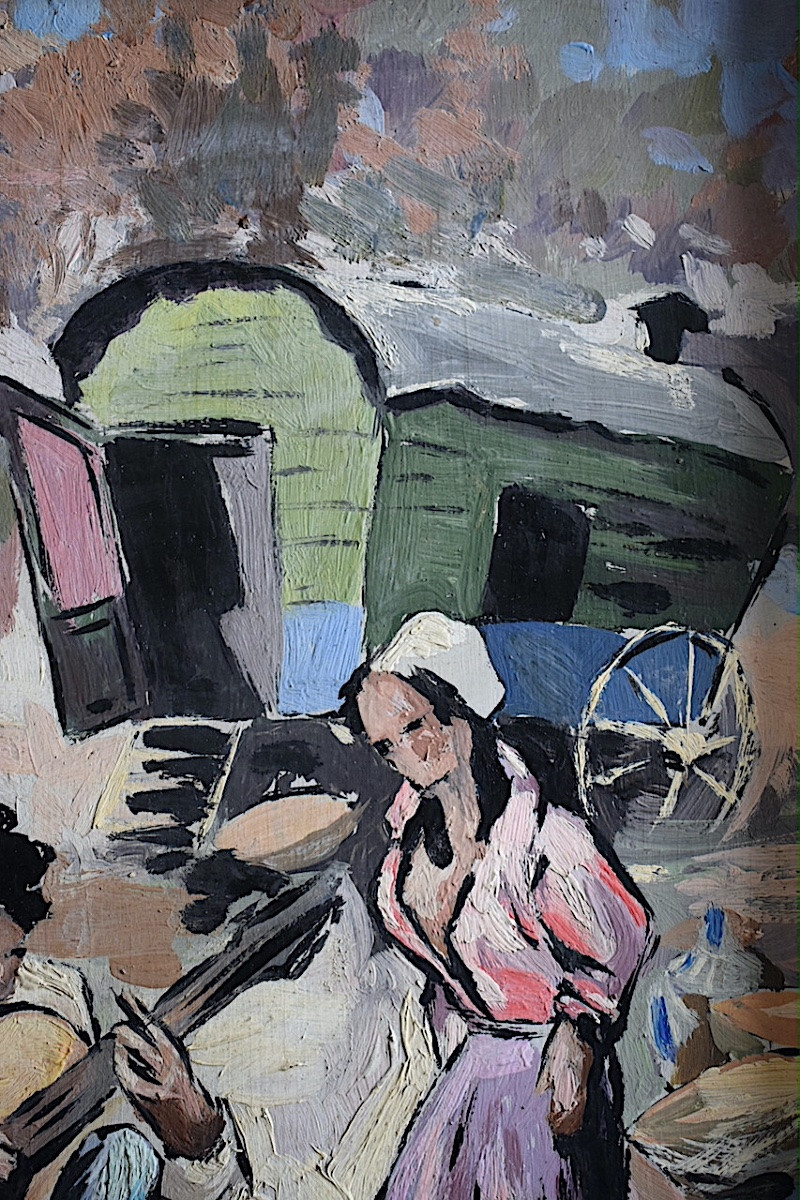 L P Rigal Post Impressionist Camargue Gypsy Couple Caravan Musician Guitar Rt1452-photo-3
