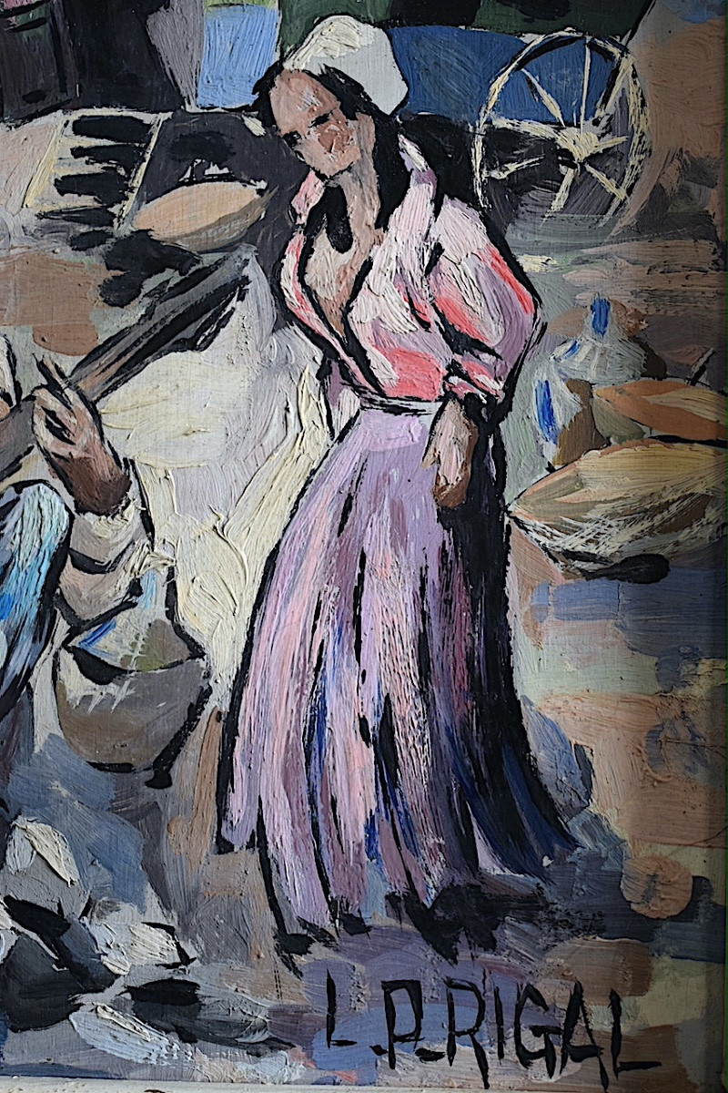 L P Rigal Post Impressionist Camargue Gypsy Couple Caravan Musician Guitar Rt1452-photo-1