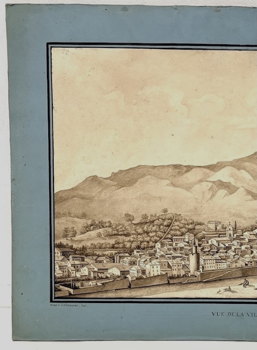 Drawing Wash Watercolor View Of The Town Of Anduze In 1816 Gard Gardon Signed Refm17-photo-2