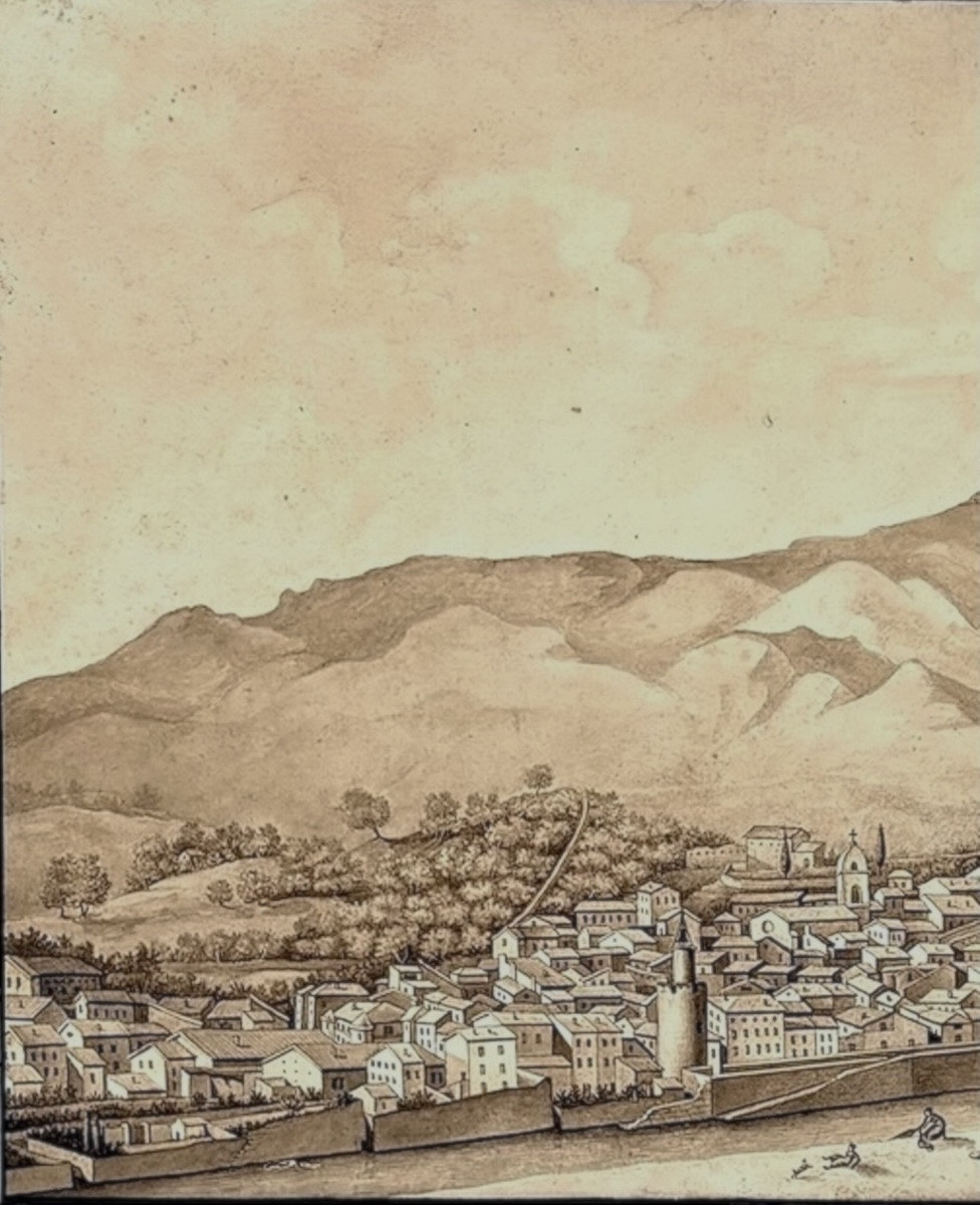 Drawing Wash Watercolor View Of The Town Of Anduze In 1816 Gard Gardon Signed Refm17-photo-1