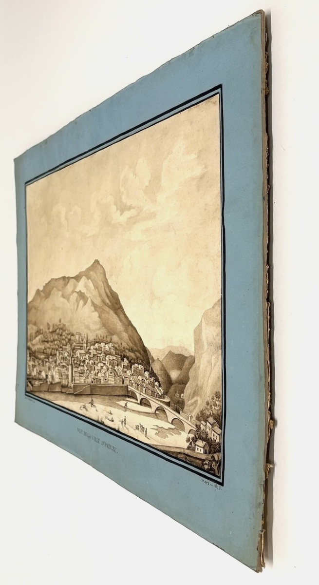 Drawing Wash Watercolor View Of The Town Of Anduze In 1816 Gard Gardon Signed Refm17-photo-4