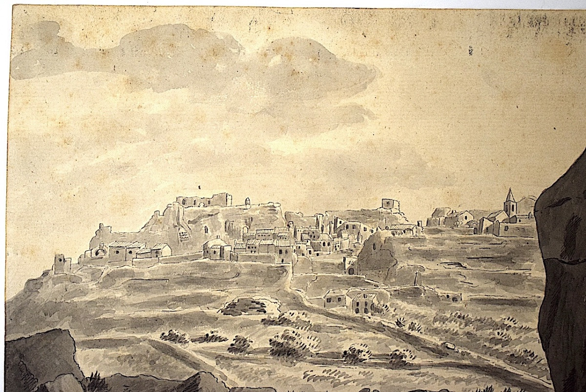 Attribué à Pierre Revoil Dessin lavis Village Baux de Provence en 1824 Alpilles refm19-photo-2