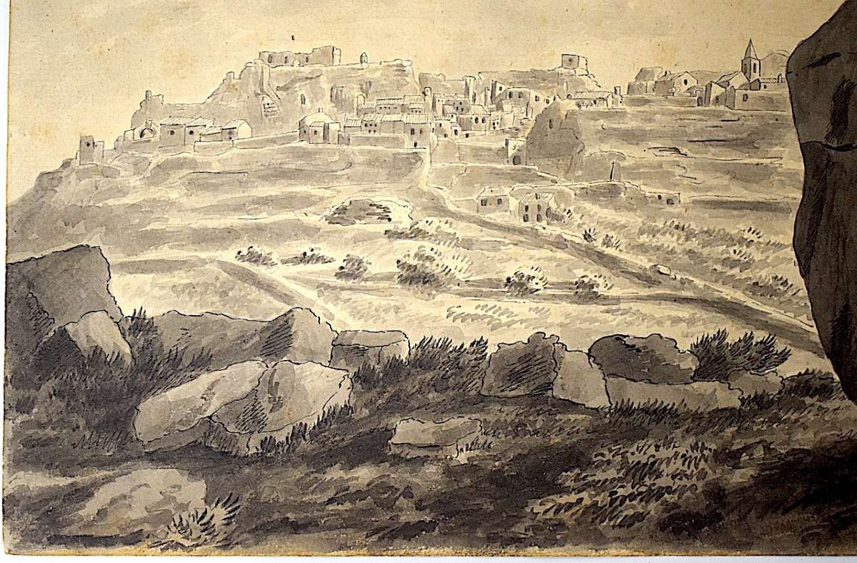 Attribué à Pierre Revoil Dessin lavis Village Baux de Provence en 1824 Alpilles refm19-photo-4