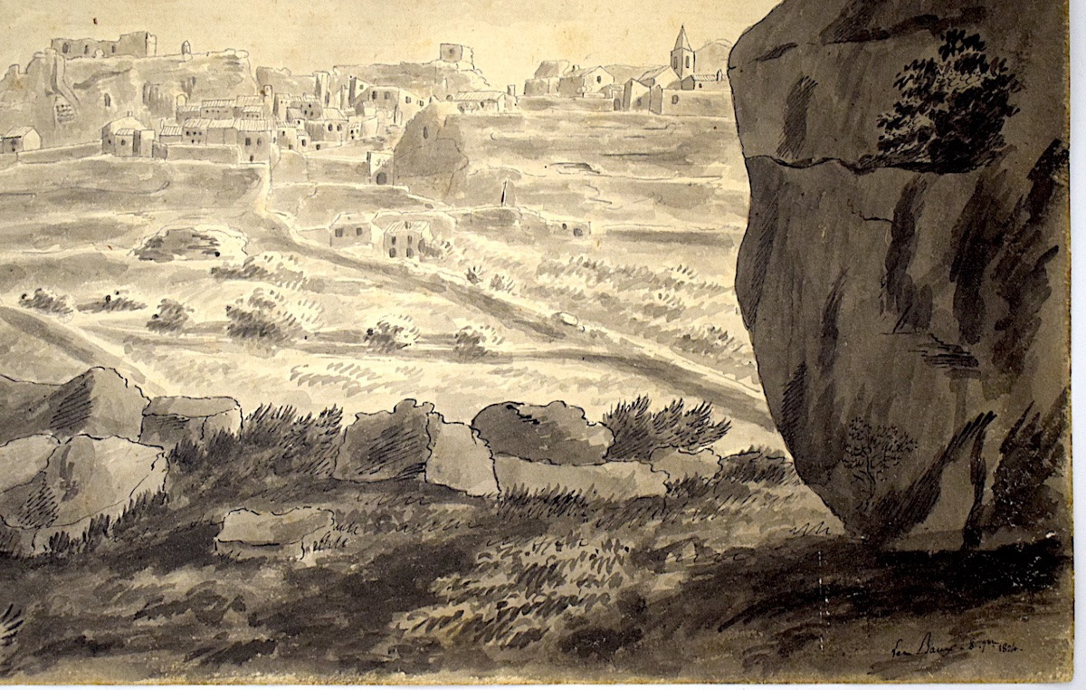 Attribué à Pierre Revoil Dessin lavis Village Baux de Provence en 1824 Alpilles refm19-photo-1