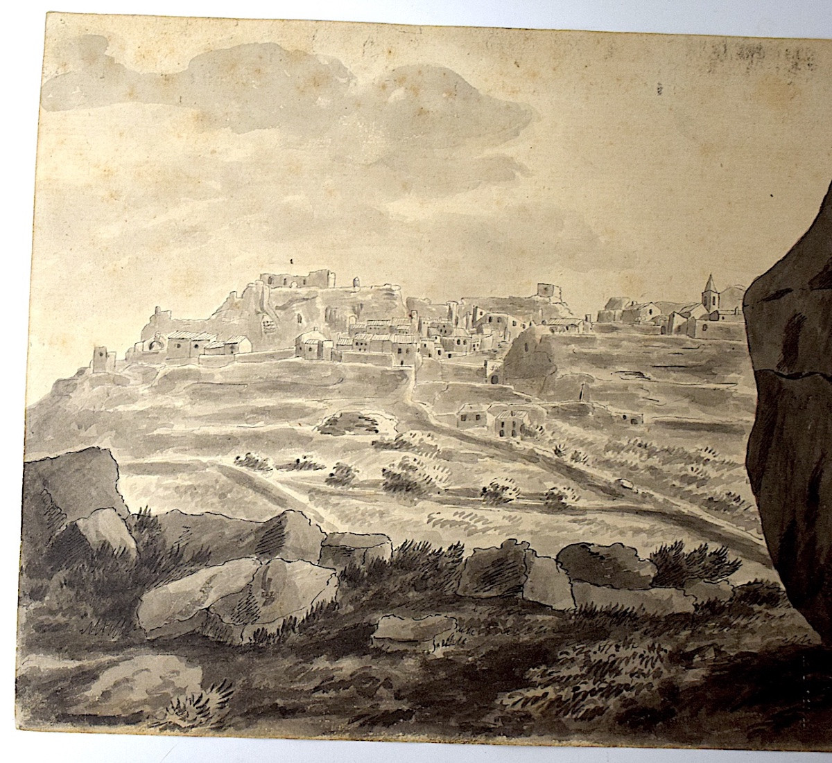 Attribué à Pierre Revoil Dessin lavis Village Baux de Provence en 1824 Alpilles refm19-photo-3