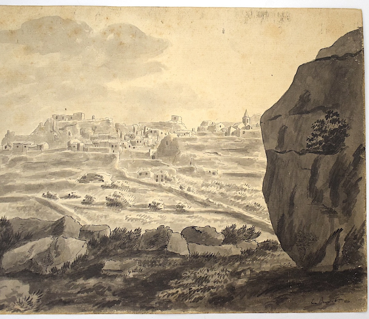 Attribué à Pierre Revoil Dessin lavis Village Baux de Provence en 1824 Alpilles refm19-photo-4