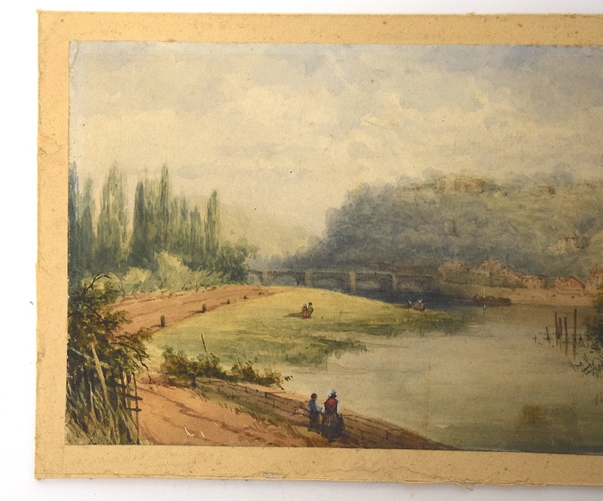 Watercolor 1883 Banks Of The Seine Landscape Signed Georges Near Chatou Refm20-photo-2