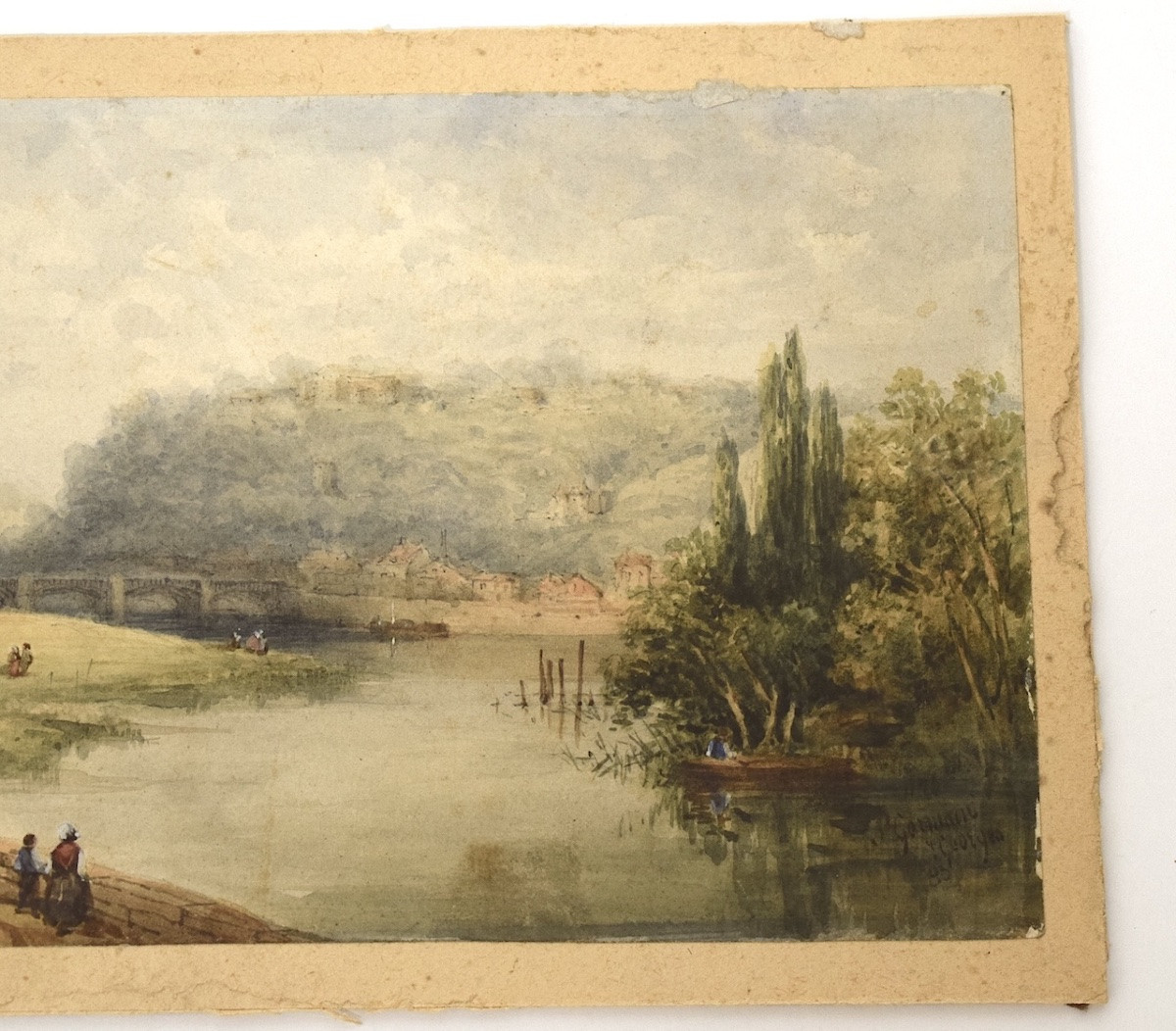 Watercolor 1883 Banks Of The Seine Landscape Signed Georges Near Chatou Refm20-photo-3