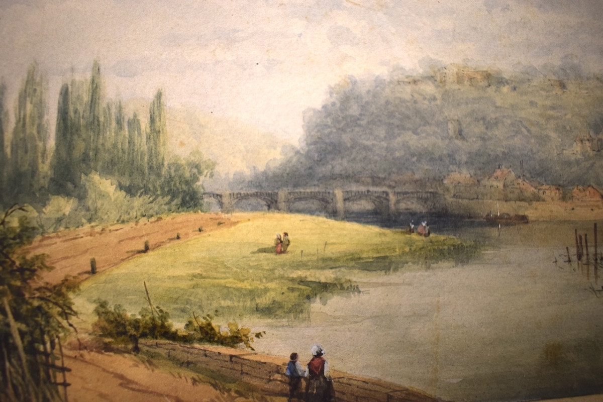 Watercolor 1883 Banks Of The Seine Landscape Signed Georges Near Chatou Refm20-photo-4