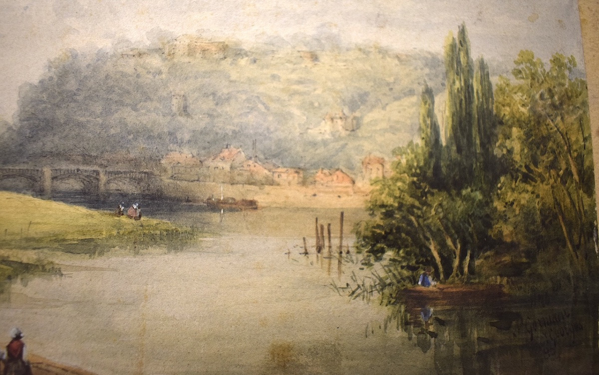 Watercolor 1883 Banks Of The Seine Landscape Signed Georges Near Chatou Refm20-photo-1