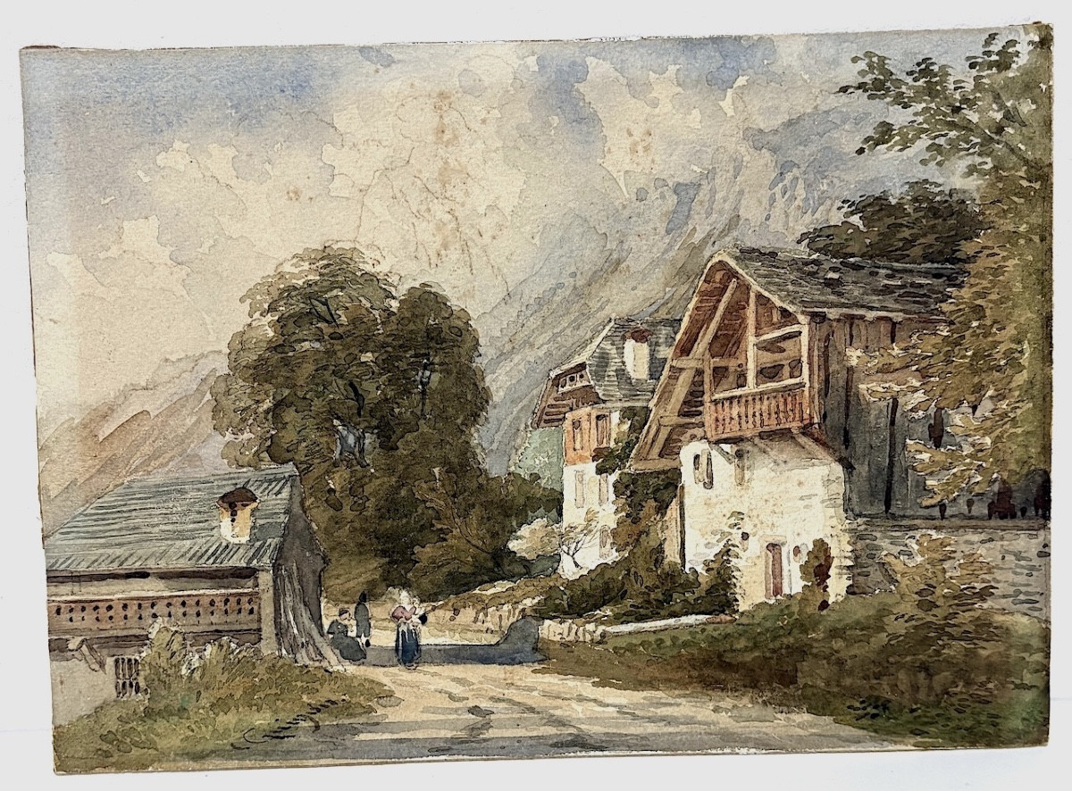 Aquarelle  attribué à Guigou Chalets Alpes de Haute Provence  Alpilles refm26