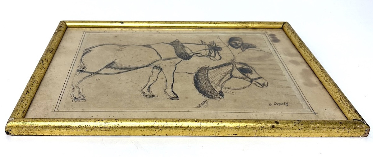 Sign&eacute; Leopold dessin &eacute;tudes cheval et personnages Maroc orientaliste REFm28-photo-5