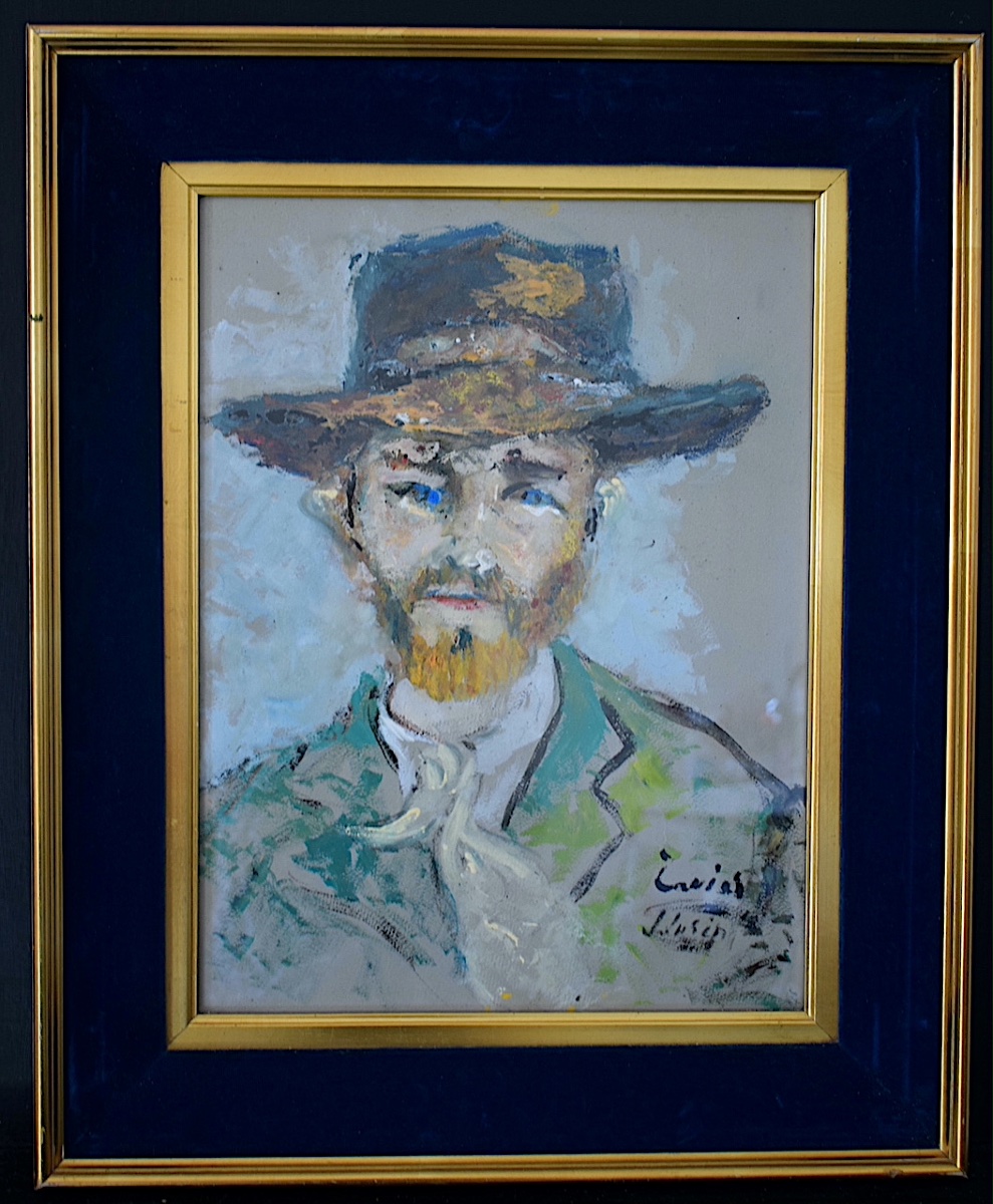 Portrait d'homme au chapeau signé à identifier XX ème expressionniste RT1458