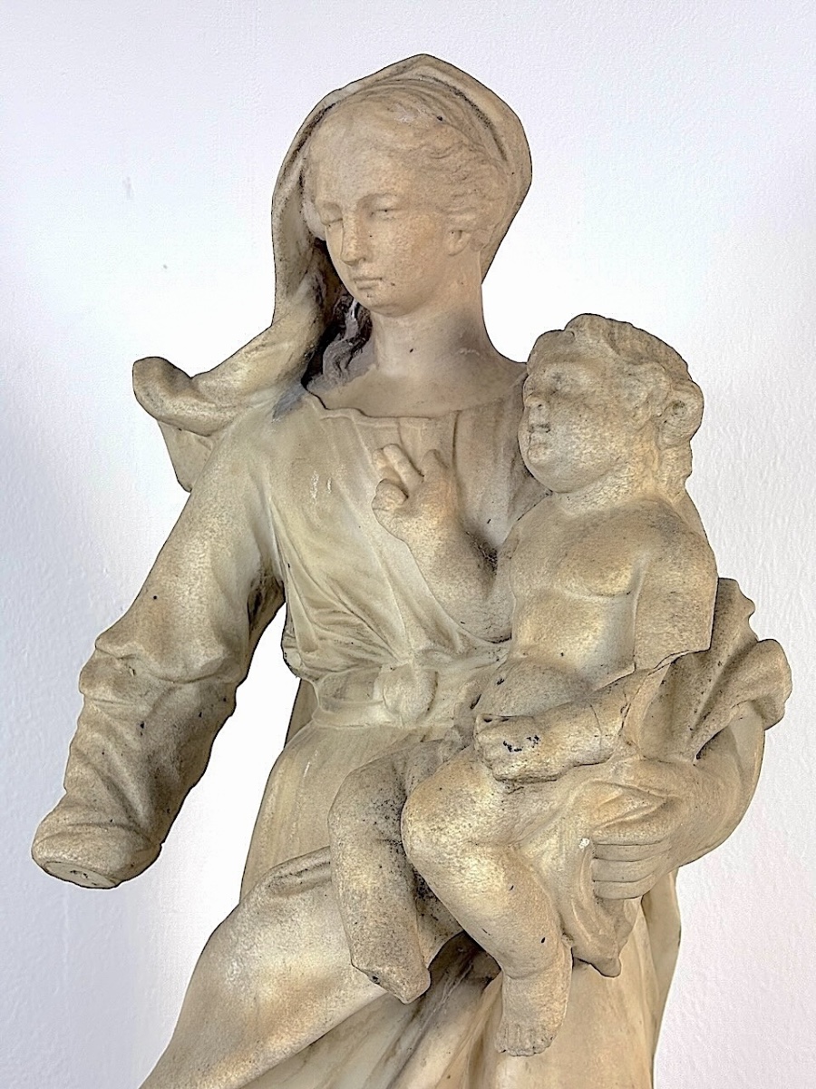 Vierge à l'Enfant Scapulaire en Marbre France Méridionale Carmel  Marie Christianisme  Ref1128-photo-2