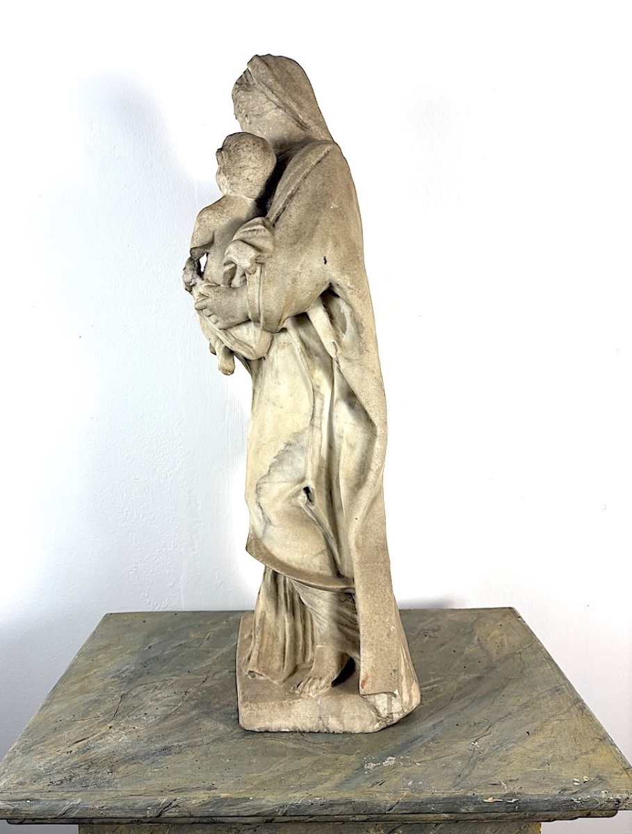 Vierge à l'Enfant Scapulaire en Marbre France Méridionale Carmel  Marie Christianisme  Ref1128-photo-1