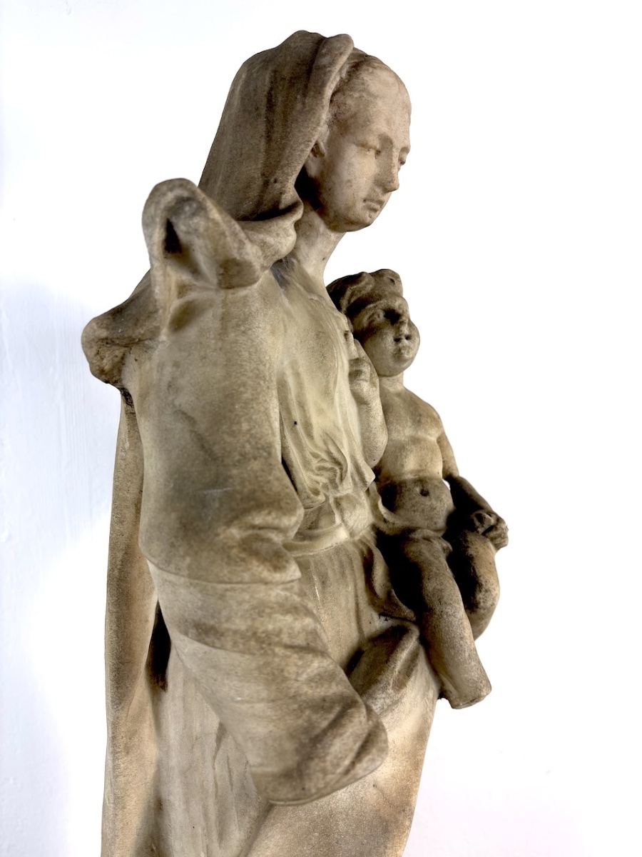 Vierge à l'Enfant Scapulaire en Marbre France Méridionale Carmel  Marie Christianisme  Ref1128-photo-4