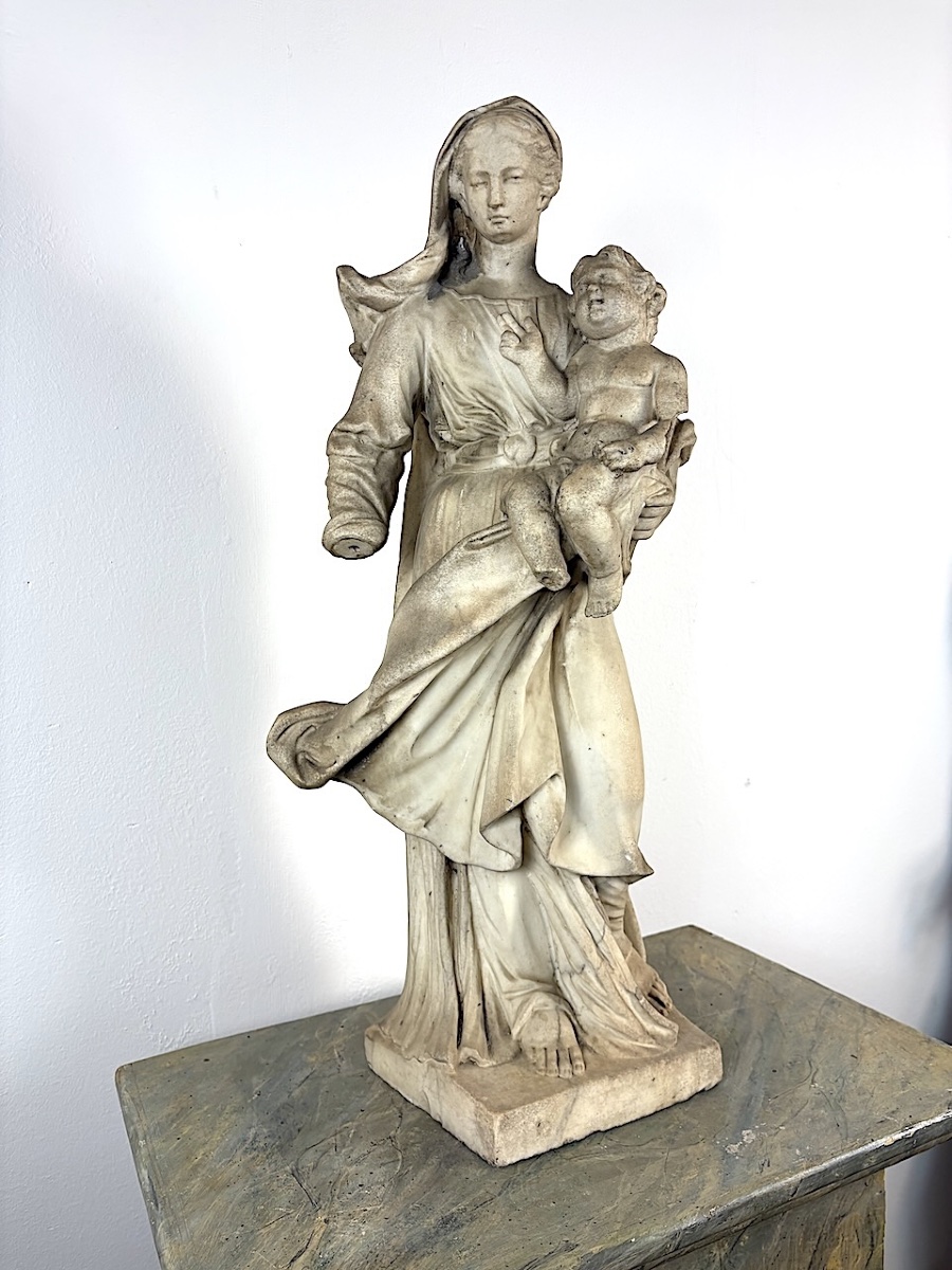 Vierge à l'Enfant Scapulaire en Marbre France Méridionale Carmel  Marie Christianisme  Ref1128-photo-5