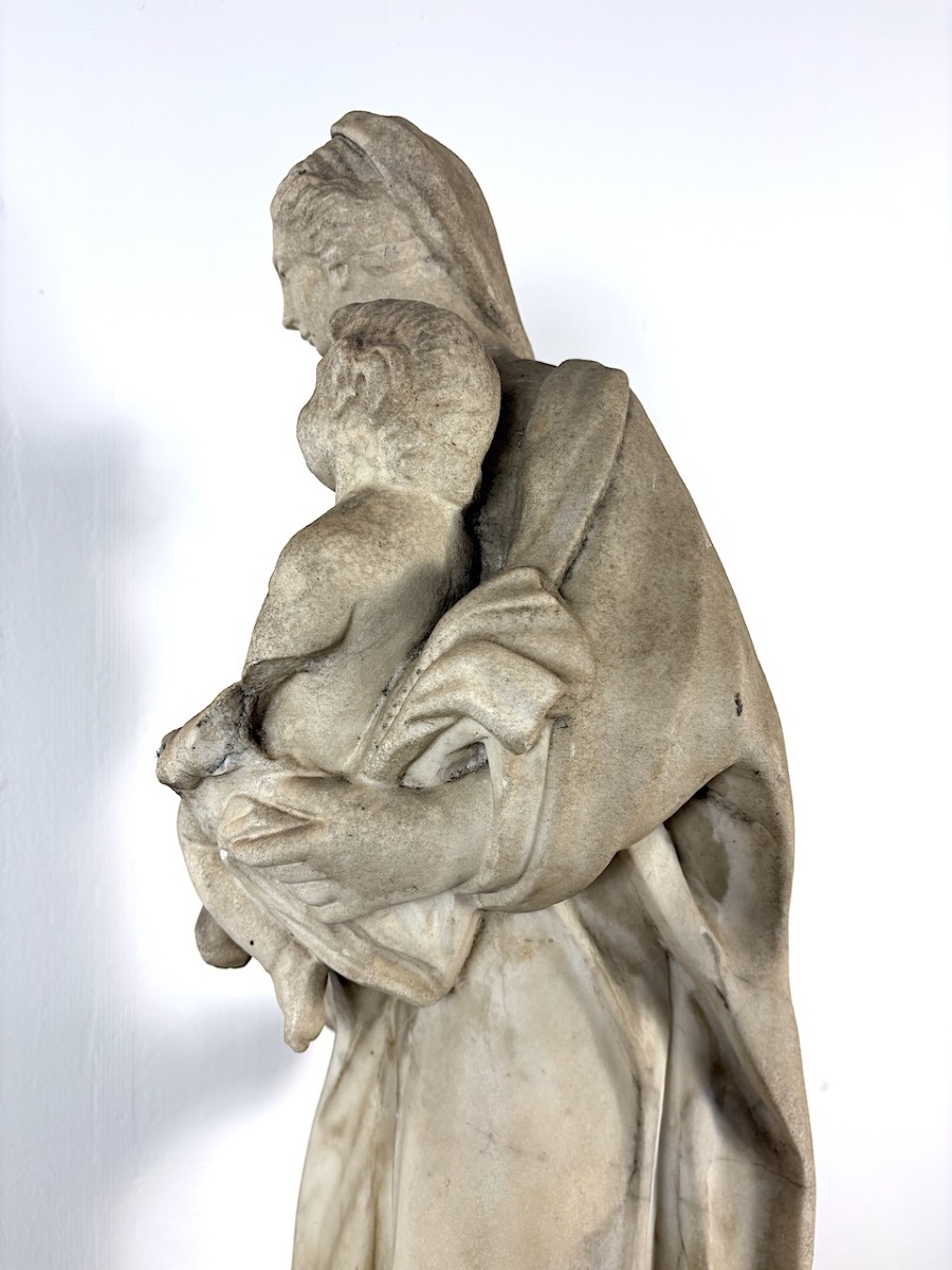 Vierge à l'Enfant Scapulaire en Marbre France Méridionale Carmel  Marie Christianisme  Ref1128-photo-7
