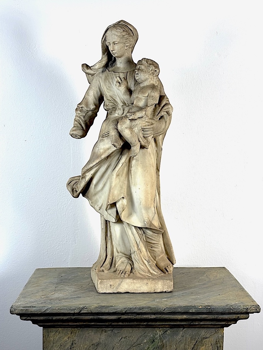 Vierge à l'Enfant Scapulaire en Marbre France Méridionale Carmel  Marie Christianisme  Ref1128