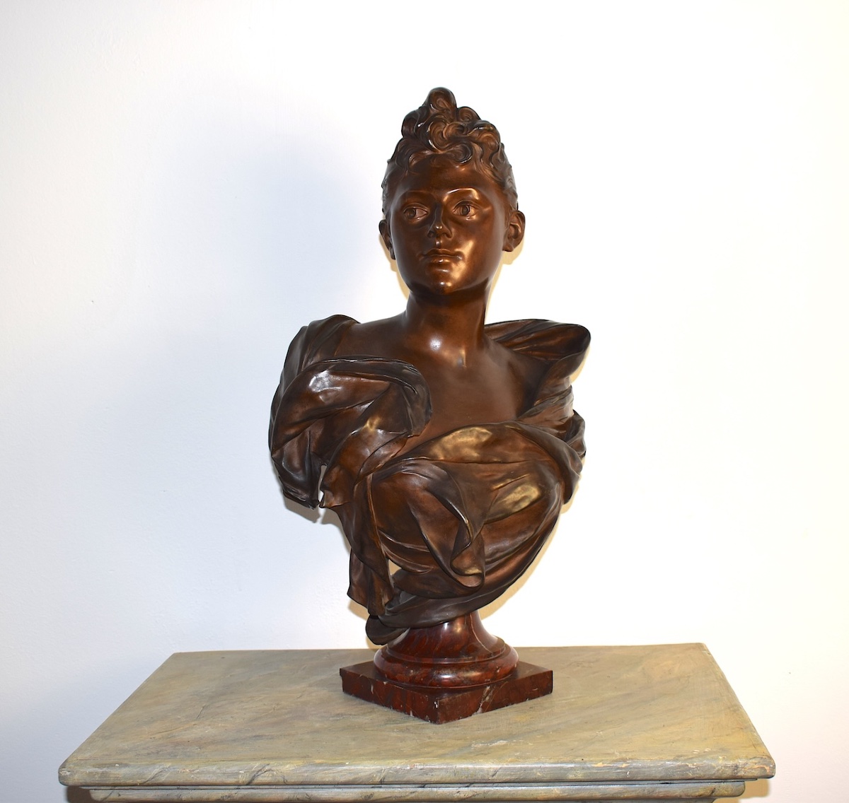 Luca Madrassi Bronze Bust Portrait Of Young Woman Art Nouveau Circa 1900 Ref1130-photo-2