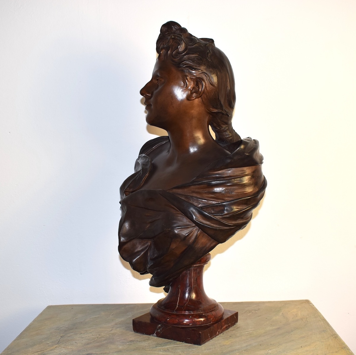 Luca Madrassi Bronze Bust Portrait Of Young Woman Art Nouveau Circa 1900 Ref1130-photo-2