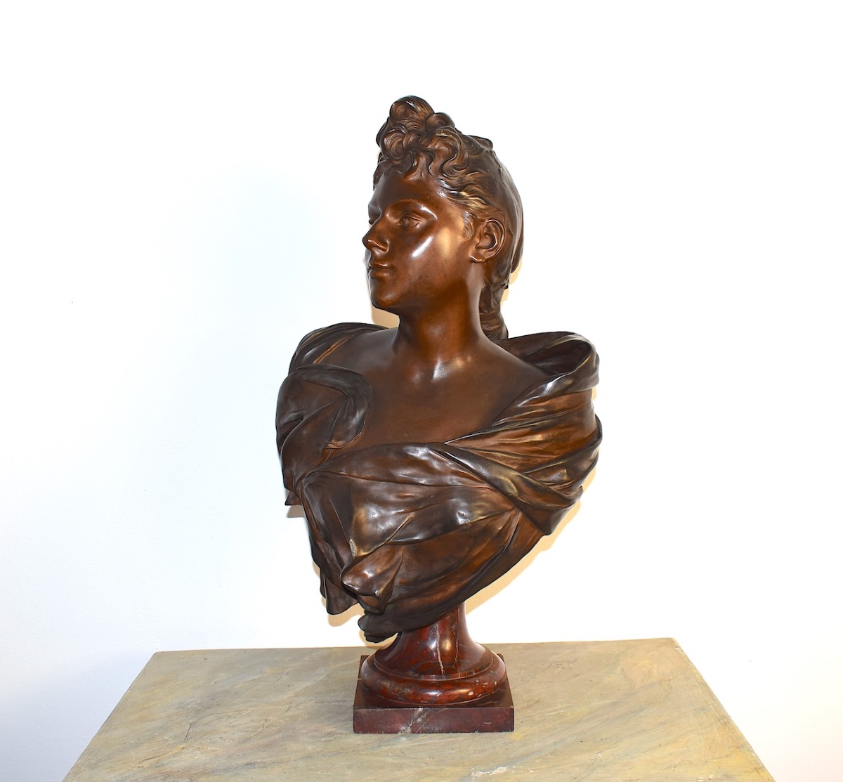 Luca Madrassi Bronze Bust Portrait Of Young Woman Art Nouveau Circa 1900 Ref1130
