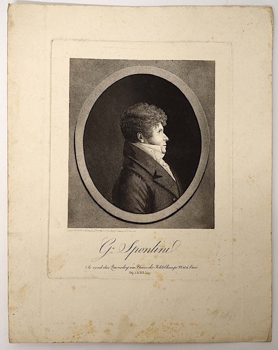 Gravure Physionotrace Gravé Par Quenedey portrait de Spontini compositeur Refm35 