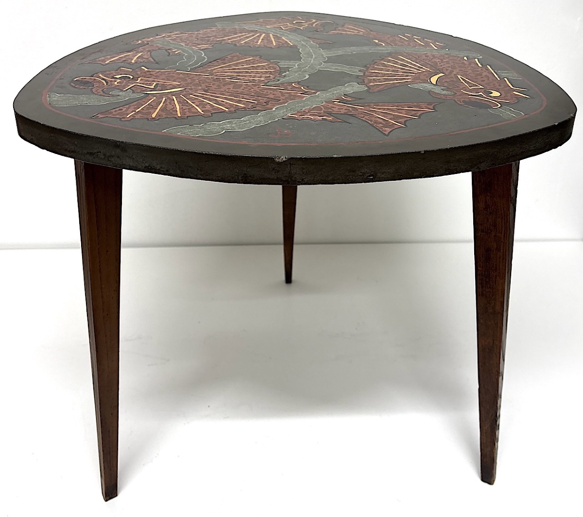Art Deco Pedestal Table In Scagolia And Fish Oak Legs Rascasse Ref1135-photo-1