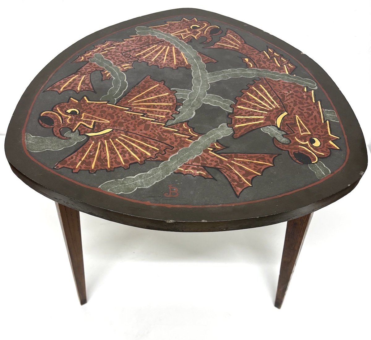 Art Deco Pedestal Table In Scagolia And Fish Oak Legs Rascasse Ref1135