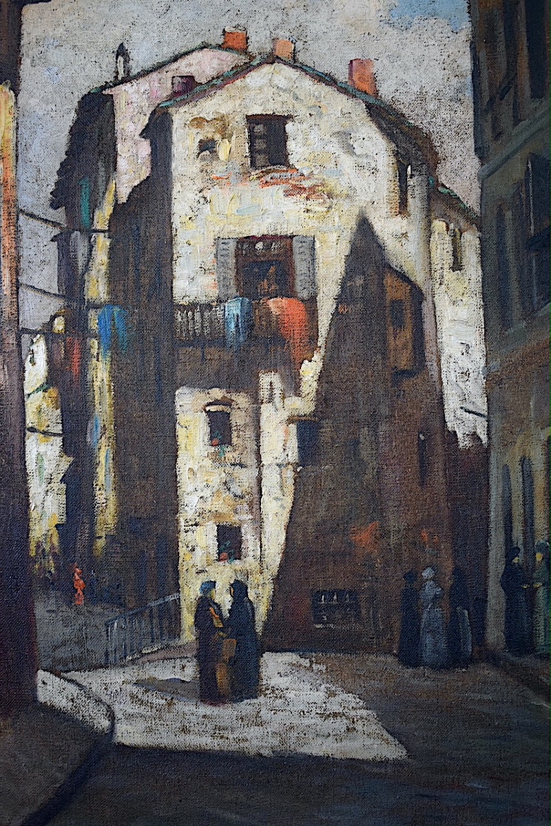 Alfred Quertant (1890–1965) Provençal Village, Bustling Street Scene, Provence  Rt1464-photo-2