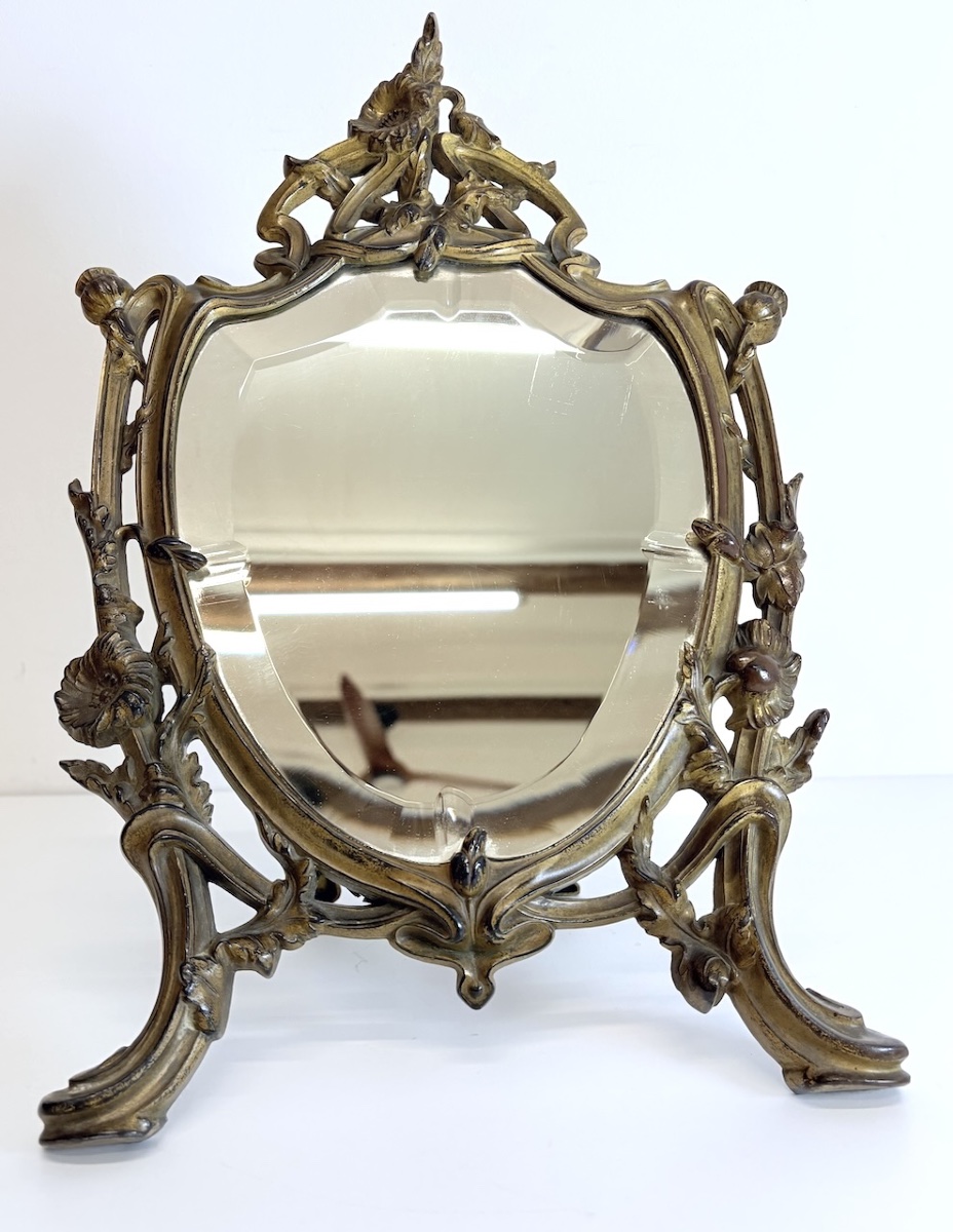 Miroir de table Art Nouveau en Métal patine doré 1900  école de Nancy Ref1147 