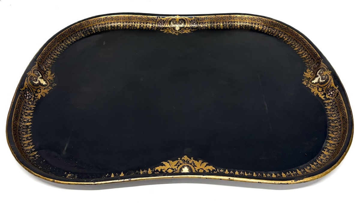 Plateau de service en Tôle laqué noir et or époque Napoléon III Ref1148-photo-2