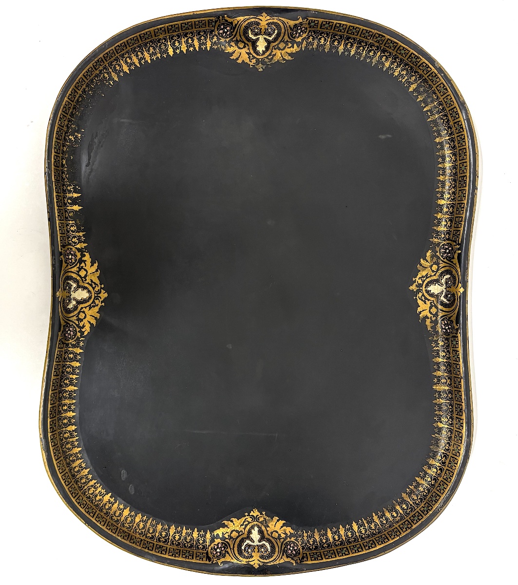 Plateau de service en Tôle laqué noir et or époque Napoléon III Ref1148