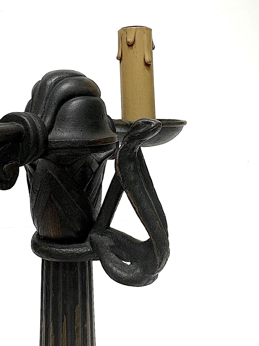 Paire de lampe de table Cand&eacute;labres art deco en Bronze D&eacute;cor serpent  Cobras Ref1150 -photo-3
