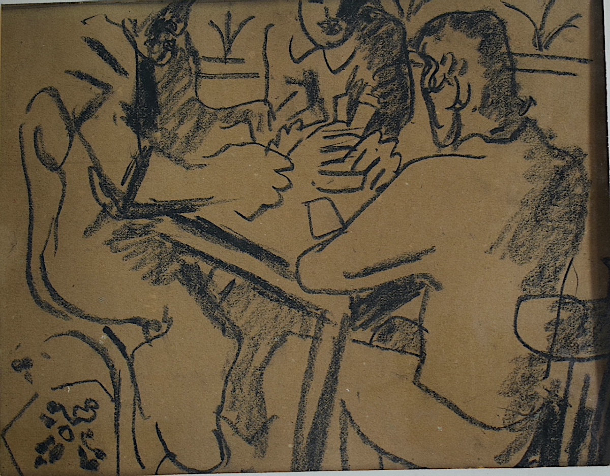 Dessin au fusain partie de cartes non signé XX ème siècle RT1465-photo-2