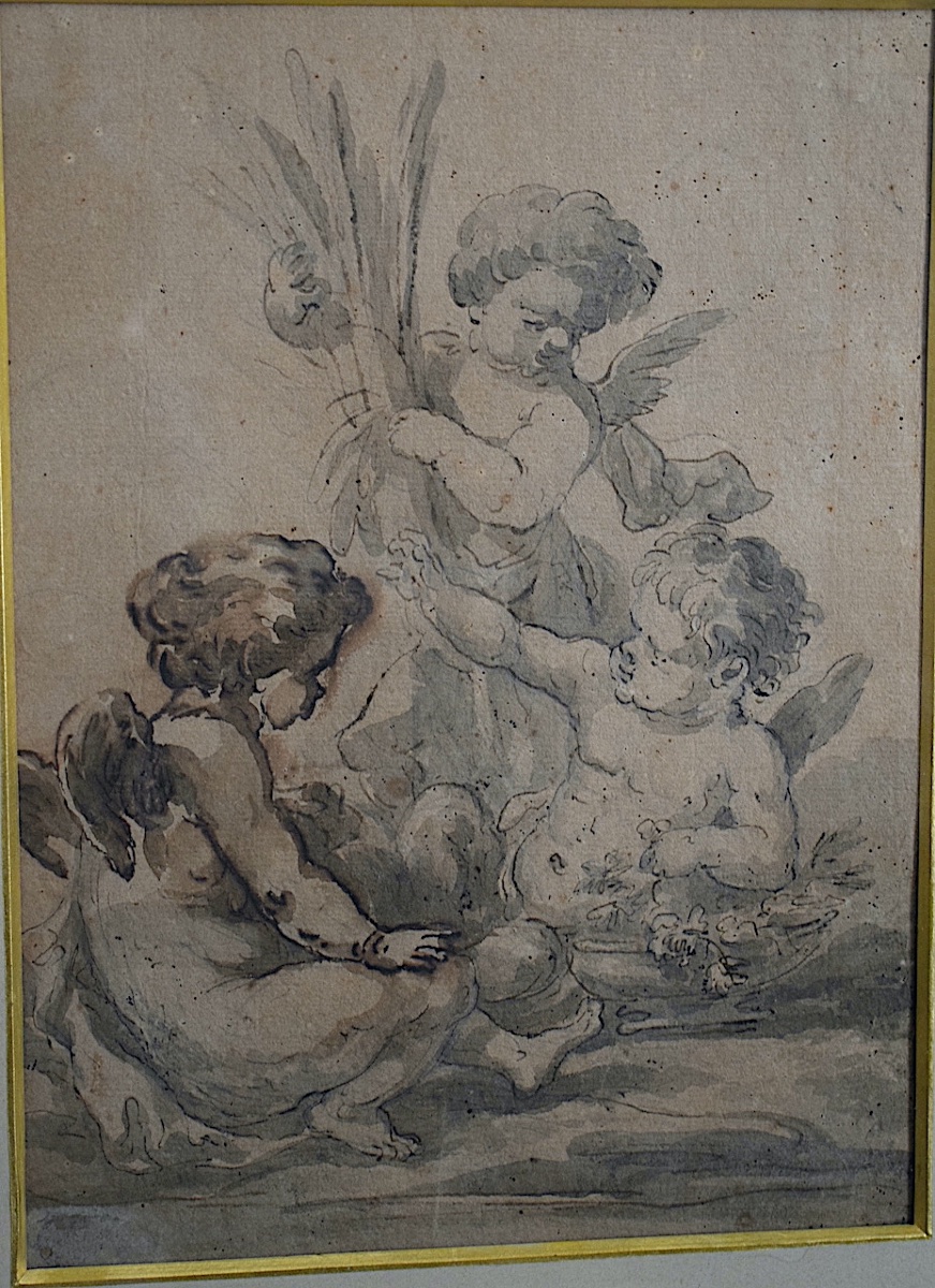 Dutch School Drawing, 18th Century, Three Putti As An Allegory Of Summer, Unsigned, Rt1468-photo-3
