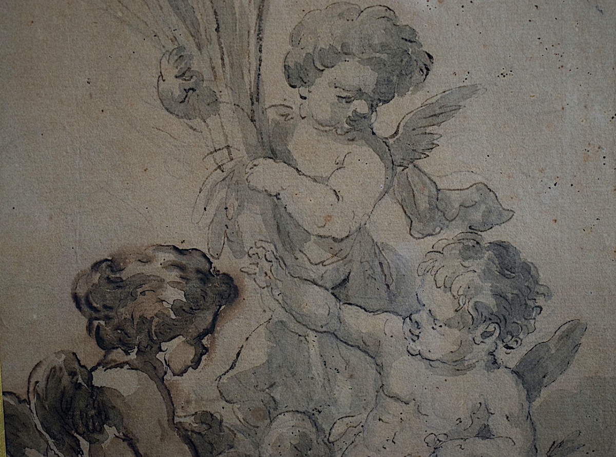 Dutch School Drawing, 18th Century, Three Putti As An Allegory Of Summer, Unsigned, Rt1468-photo-1