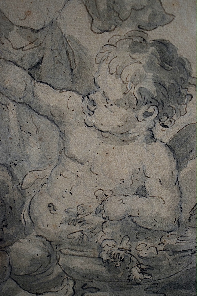Dutch School Drawing, 18th Century, Three Putti As An Allegory Of Summer, Unsigned, Rt1468-photo-2