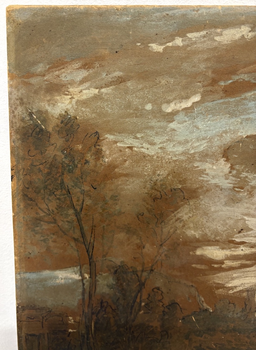 Dessin et huile ancien sur carton suiveur de Claude Lorrain paysage Antique refm50-photo-4