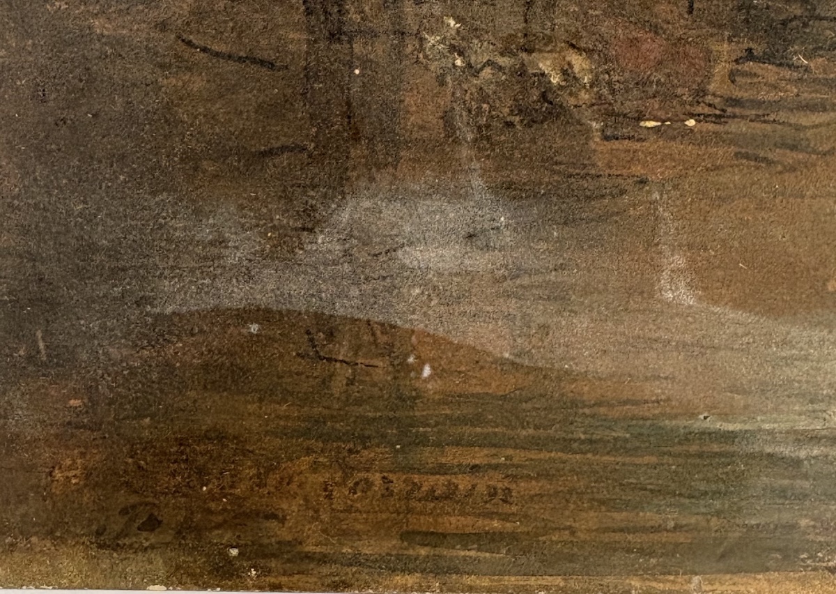 Dessin et huile ancien sur carton suiveur de Claude Lorrain paysage Antique refm50-photo-6
