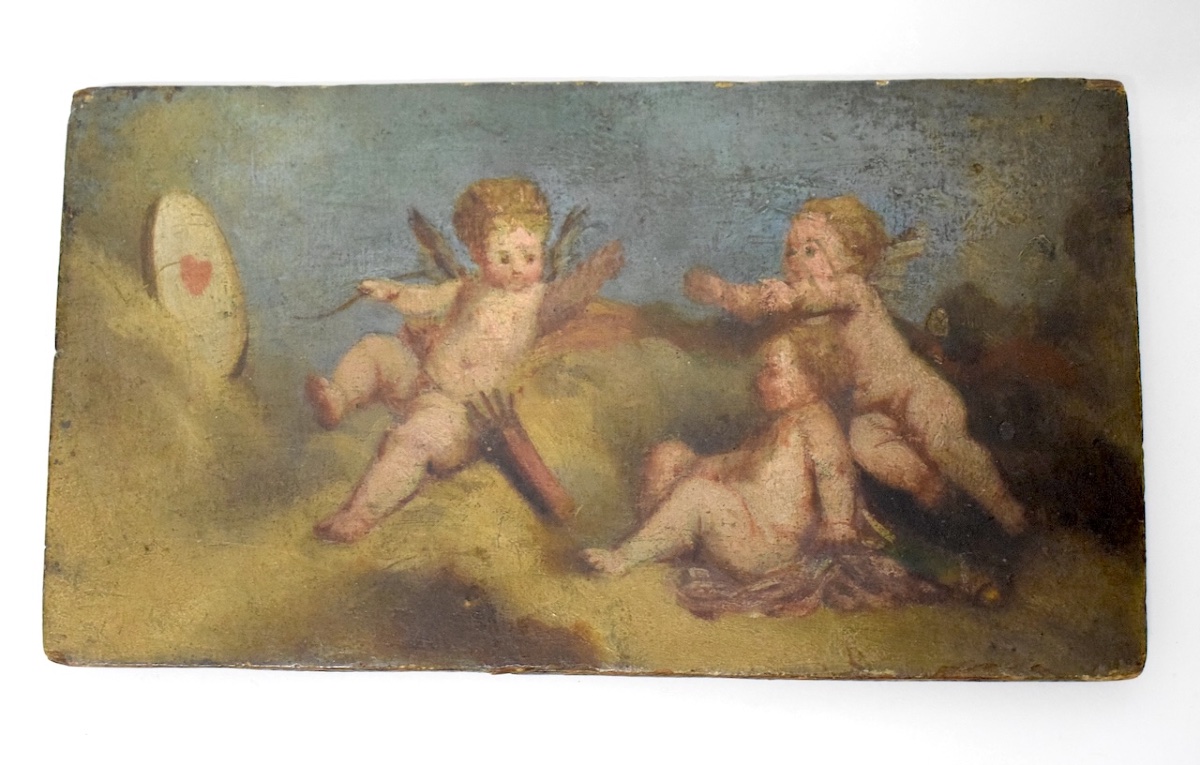 Panneau  huile sur bois  Angelots Cupidon Entourage  J F Boucher  Refm51-photo-3