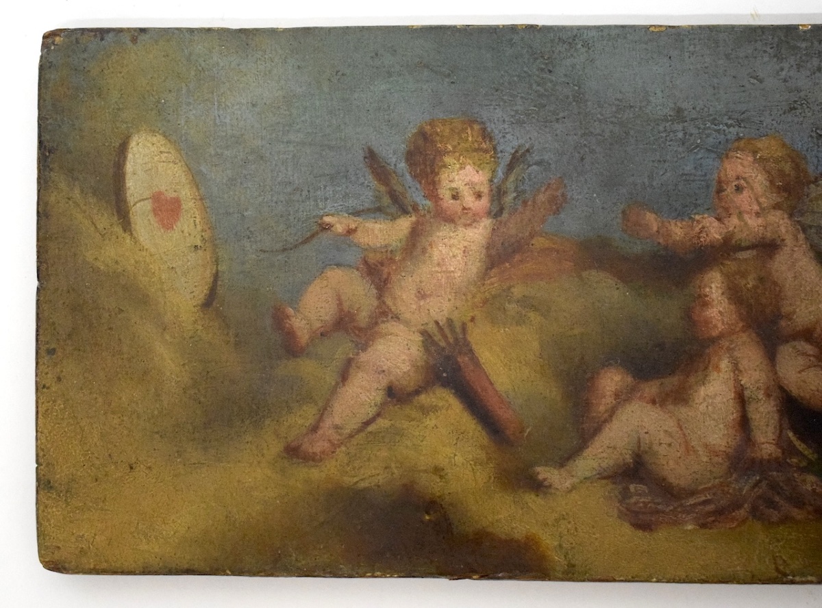 Panneau  huile sur bois  Angelots Cupidon Entourage  J F Boucher  Refm51-photo-4