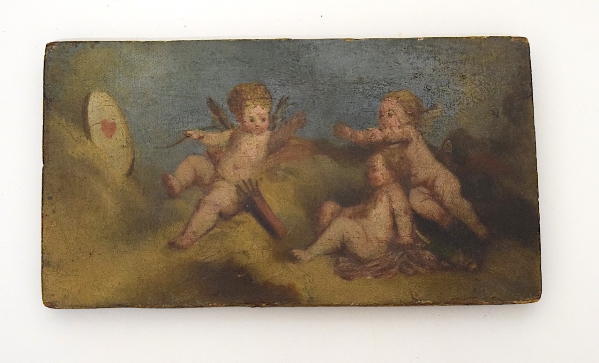 Panneau  huile sur bois  Angelots Cupidon Entourage  J F Boucher  Refm51