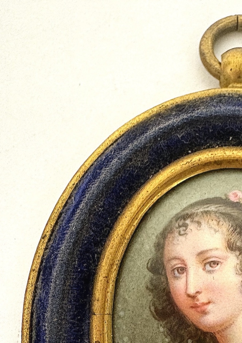 Portrait de Femme Miniature Email sur cuivre Style de Petitot ref1166-photo-2