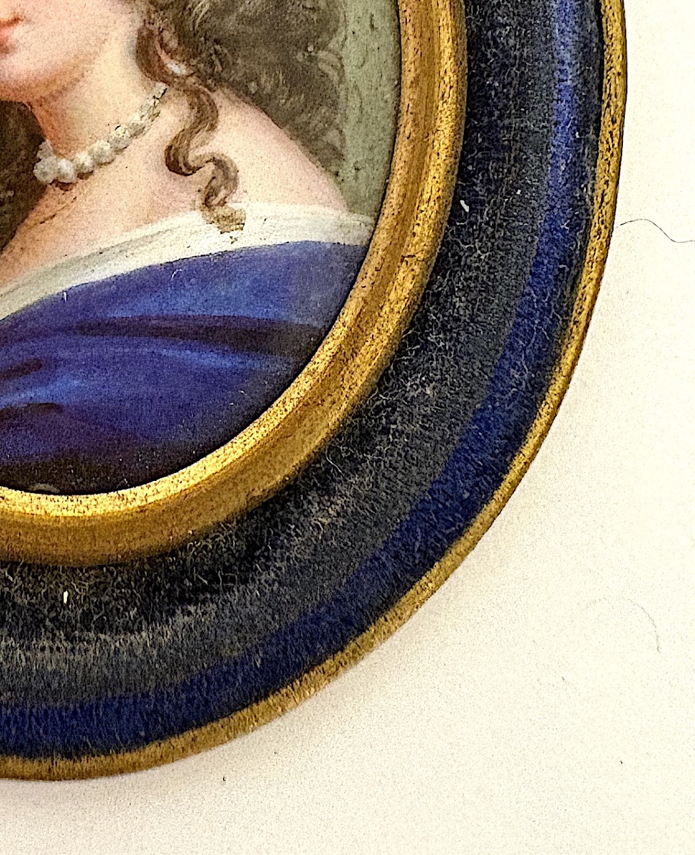 Portrait de Femme Miniature Email sur cuivre Style de Petitot ref1166-photo-1