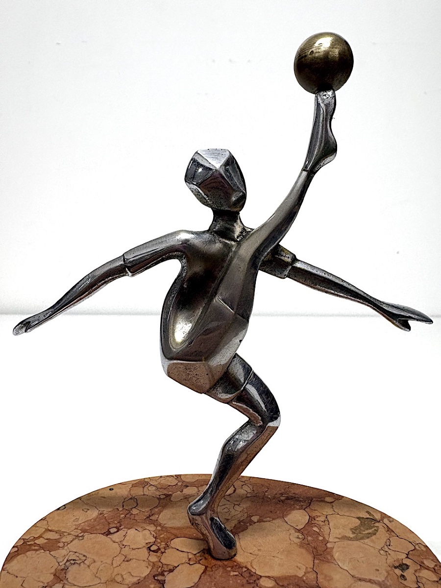 1950 Soccer Statue  Marble, Chrome-plated Metal, And Bronze Ref1169-photo-6