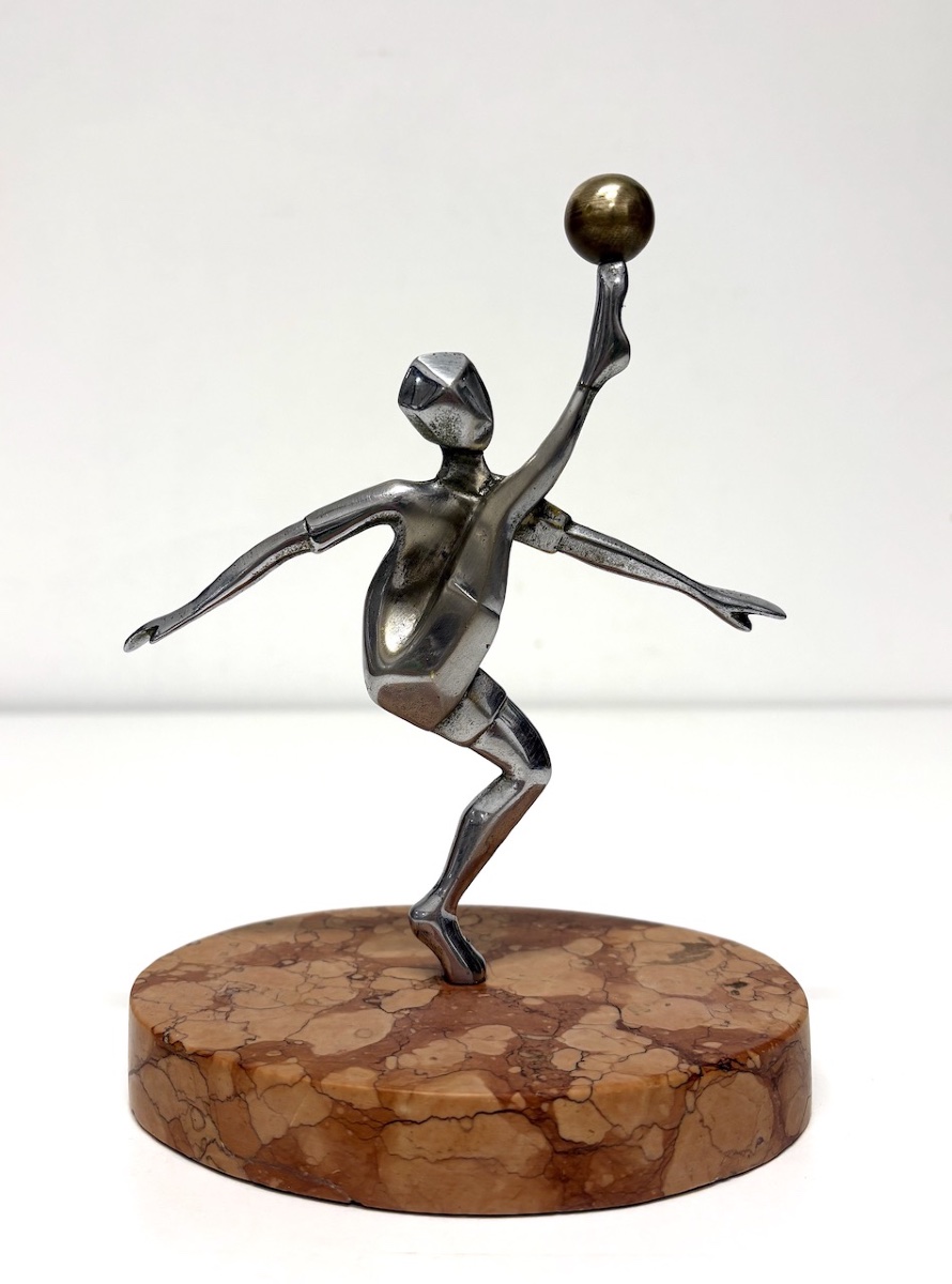 1950 Soccer Statue  Marble, Chrome-plated Metal, And Bronze Ref1169