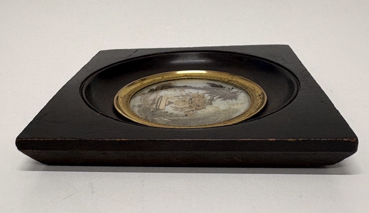 Miniature travail de cheveux figurant une urne fleurie sous un palmier Ref1170 -photo-2